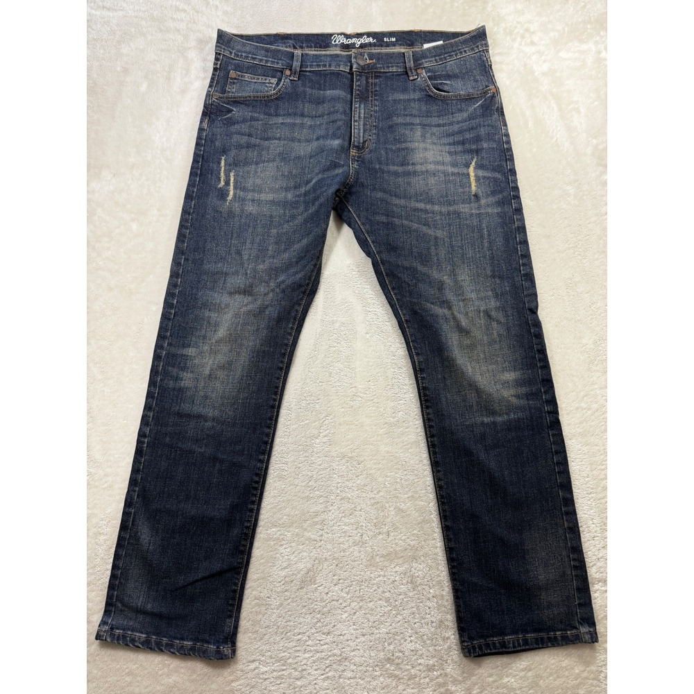 Wrangler Retro Mens Slim Straight Blue Jeans 38x30 Meas: 39x31